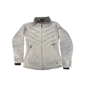 Columbia Omni-Heat White Puffer Jacket Womens Small Faux Fur Collar Insulated